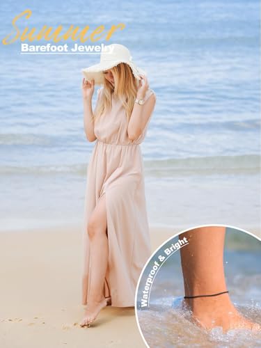 U7 Ankle Bracelets for Women Stainless Steel Waterproof Tarnish Resistant | 18K Gold Plated/Silver/Rose Gold Anklets, Cuban Chain Anklet Bracelets, Perfect for Summer Beach and Vacation Outfits - color: Black-3mm-Box Chain
