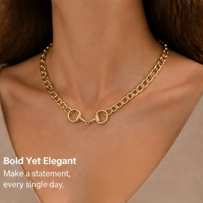 Chunky Gold Horsebit Pendant Necklace for Women | Western Statement Curb Chain Necklace, Trendy Equestrian Jewelry for Daily Outfit, Rodeo Party & Holiday Gift