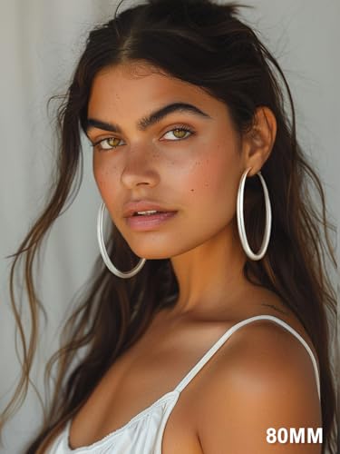 KeyStyle 5mm Thick Hoop Earring，Large Gold Hoop Earrings for Women | Stainless Steel Hoops Earring 14K Gold Plated/Silver/Black Hoop Lightweight Hypoallergenic Hollow Tube Hoop(40/60/80MM) - color: Silver, size: 80mm