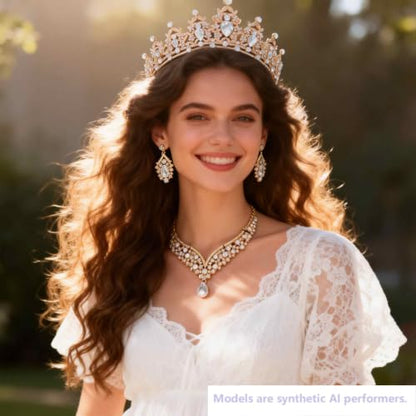 Kamirola Bridal Wedding Tiara Crown Jewelry Set for Women/Brides/Bridesmaids Crystal Jewelry Set for Wedding Prom Party Bridal Crystal Necklace Earrings Bracelet Set(TR60) - color: Gold