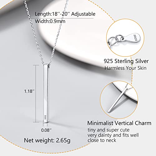 PROSILVER 925 Sterling Silver Necklace for Women Dainty Pendant Necklace | Hypoallergenic 925 Sterling Silver, Cute Small Pendant, Star/Heart/Moon/Triangle/Bar/Round Necklace Silver with Gift Box - color: 01 Sliver, style: 03 Vertical Bar
