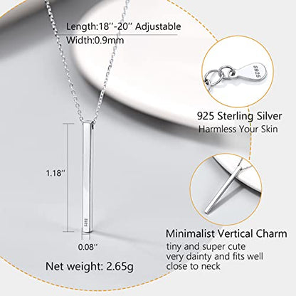 PROSILVER 925 Sterling Silver Necklace for Women Dainty Pendant Necklace | Hypoallergenic 925 Sterling Silver, Cute Small Pendant, Star/Heart/Moon/Triangle/Bar/Round Necklace Silver with Gift Box - color: 01 Sliver, style: 03 Vertical Bar
