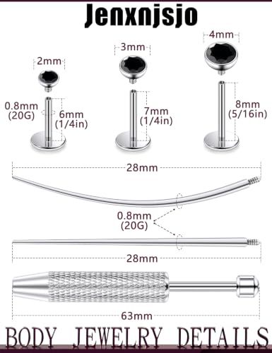 Jenxnjsjo F136 Titanium 20/18/16g Earrings Nose Lip Rings Studs Labret Medusa Tragus Helix Conch Cartilage Piercing Jewelry for Women - color: Black, size: 20g