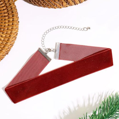 Velvet Choker Necklace for Women Goth Halloween Y2K Ribbon Collar Set - color: 2.54cm-12pcs-wine red