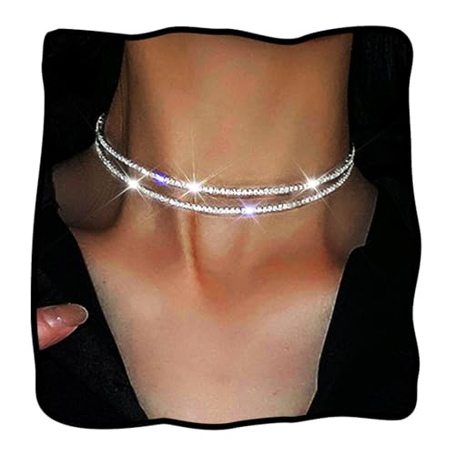 JEAIRTS Rhinestone Choker Necklace Silver Diamond Chain Jewerly for Women | Sparkly Multi-row Crystal Chokers Women's Wedding Prom Formal Jewelry Accessories - color: Style 11