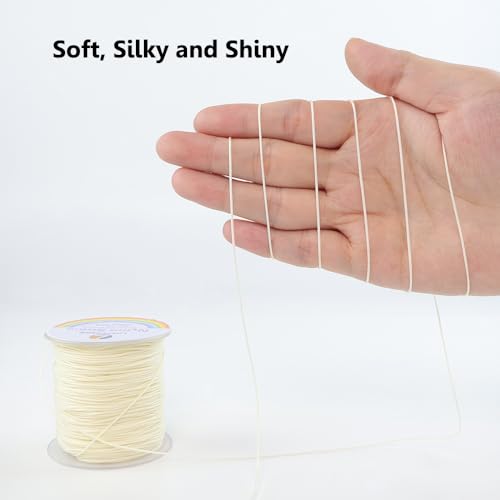 LUSTEMBER 0.8mm Nylon String, Strong Bracelet String, Durable Nylon Cord for Jewelry Making, Bracelets, Beading, Necklaces, Rattail Braiding, Kumihimo, Wind Chimes, Blinds and Handicrafts - size: Beige