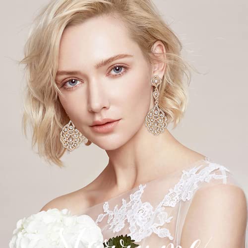 Wedding Teardrop Dangle Earrings Crystal Rhinestone Beaded Chandelier Earrings for Brides Gold - color: A-gold-2
