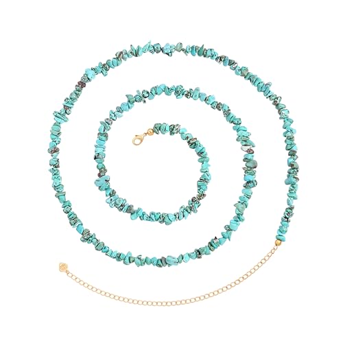 Adjustable 18k Gold Plated Waist Chain, Beach Bikini Body Chain, Handmade Boho Belly Chain - color: Turquoise chips