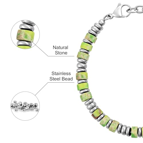 SIUMAL Mens Bracelet, Boho Stainless Steel Bracelets for Men, Beaded Bracelets, Jewelry Gifts for Husband, Father, Friends - color: Emerald Green
