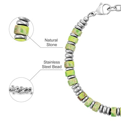 SIUMAL Mens Bracelet, Boho Stainless Steel Bracelets for Men, Beaded Bracelets, Jewelry Gifts for Husband, Father, Friends - color: Emerald Green