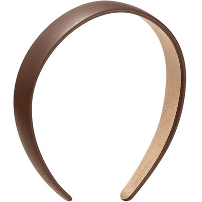 WantGor 1 Inch PU Leather Headband, Wide Padded Hairband Fashion Hair Bands | Cute Womens Headbands Holiday DIY Hair Accessories (Brown) - color: Brown