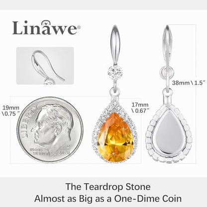 Linawe Imitation Diamond Dangle Earrings for Women Trendy, Rhinestone Drop Chandelier Earrings, Teardrop Crystal Cubic Zirconia Wedding Jewelry Set, 14K Gold/Rose Gold/Silver Tone - color: Silver,Nov