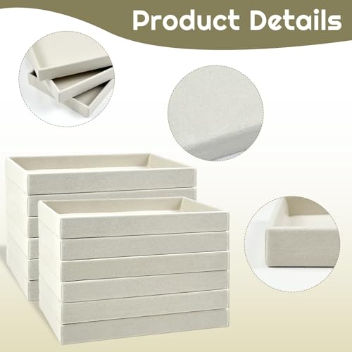 12 Pack Velvet Jewelry Trays, 8.3x5x1 Inches Premium Stackable Jewelry Drawers Organizer Inserts for Women Girls, Beige Jewelry Storage Display Trays for Necklace Earring Ring Bracelet (1 grid)