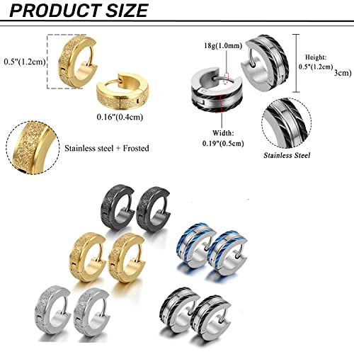 Aroncent Stainless Steel Hoop Earrings: 3-8 Pairs Men Small Hoop Huggie Hinged Earrings Set for Men Women 4mm Valentine Day Gifts - color: B-5PCS