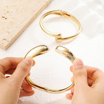 M MOOHAM Chunky Gold Bangle Bracelets for Women, Dainty 14k Gold-Plated Thicker Statement Bangles Twist Cuff Bracelet Set Stack for Women Non Tarnish Trendy Jewelry Gifts - color: 05. Open Bangles-2PCS