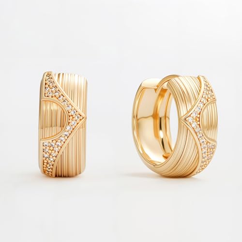 DREMMY STUDIOS Gold Dainty Huggie Hoop Earrings 18K Gold Plated Exquisite Open Tassel Dangle Charm Drop Sleeper Geometric Cross Coin Star Heart White CZ Simple Hypoallergenic Earrings for Women - color: Wide CZ Hoops