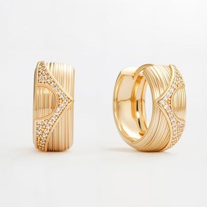 DREMMY STUDIOS Gold Dainty Huggie Hoop Earrings 18K Gold Plated Exquisite Open Tassel Dangle Charm Drop Sleeper Geometric Cross Coin Star Heart White CZ Simple Hypoallergenic Earrings for Women - color: Wide CZ Hoops
