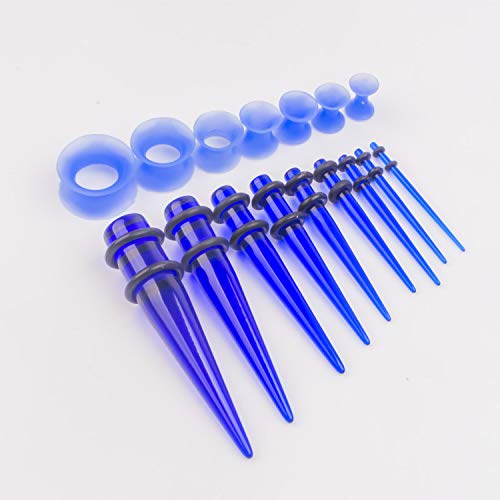 50 Pcs Ear Gauges Stretching Kit 14G-00G | Acrylic Tapers and Plugs Silicone Tunnels, Gauge Expanders Stretching Kit, Piercing Earring Jewelry for Men and Women - color: Blue