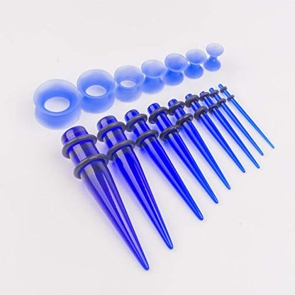 50 Pcs Ear Gauges Stretching Kit 14G-00G | Acrylic Tapers and Plugs Silicone Tunnels, Gauge Expanders Stretching Kit, Piercing Earring Jewelry for Men and Women - color: Blue