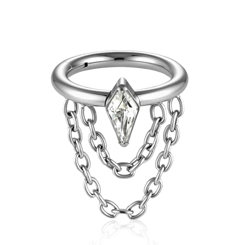 16G Titanium Cartilage Earrings Hoop 7mm 9mm Helix Piercing Jewelry with Single/Double/Triple Chains Hypoallergenic Hinged Clicker - style: polish-CZ 2chains 7mm