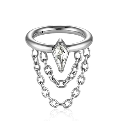 16G Titanium Cartilage Earrings Hoop 7mm 9mm Helix Piercing Jewelry with Single/Double/Triple Chains Hypoallergenic Hinged Clicker - style: polish-CZ 2chains 7mm