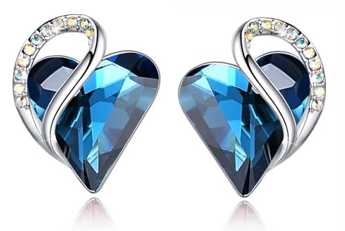 Infinity Love Heart Stud Earrings for Women, Birthstone and Healing Stone, Gifts for Mom, Wife, and Her, Silver Plated - color: 09a-September-Bermuda Sapphire Blue