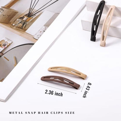 16 PCS Snap Hair Clips Metal Barrettes for Women Non Slip Barrettes for Thick and Thin Fine Hair,Matte Black Brown Beige,2.36 x 0.43 Inches. - color: Matte Black Brown Beige