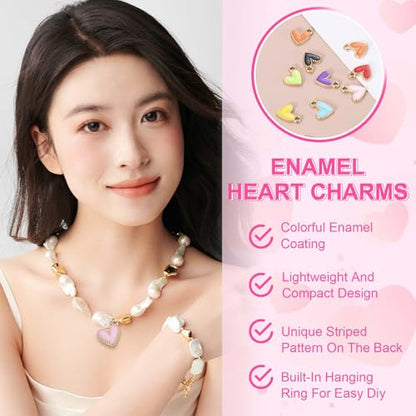 MECCANIXITY Enamel Alloy Heart Charm,Valentine Heart Pendants Love Jewelry Making Charm for DIY Necklace Bracelet Earrings Keychain - color: Pink/Blue/Purple/Yellow