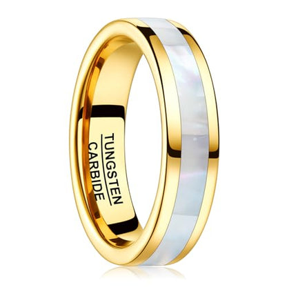 Vakki 4mm 6mm Womens Rose Gold Tungsten Carbide Ring with Mother of Pearl Shell/Marble Inlaid Wedding Band Comfort Fit Size 5-12 - color: G-6mm-Mother of Pearl & Gold