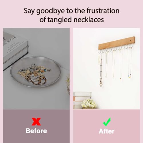 SCUNDA Wall Mounted Necklace Holder, Farmhouse Style Necklace Holder, Tangle Free Wall Jewelry Organizer with 28 Hooks(2 Packs,Natural) - color: Natural