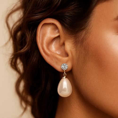 Pearl Clip on Earrings for Women - 14K Gold Silver Plated Cubic Zirconia Non Pierced Ear Clips Jewelry Gifts for Wedding Bridal Party Gifts - color: White-10mm