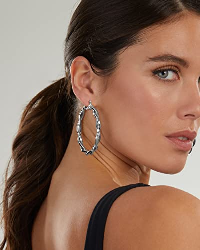 Milla Twisted Hoop Earrings for Women – Hypoallergenic Silver or Gold Statement Hoops – Lightweight & Easy to Wear - color: Silver Plated / 2.4 in / Large