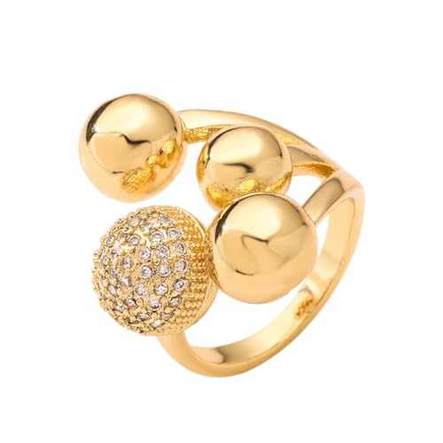 18K Gold Plating Ball Statement Ring Charm Cubic Zirconia Adjustable Open Band Jewelry for Women - color: Gold