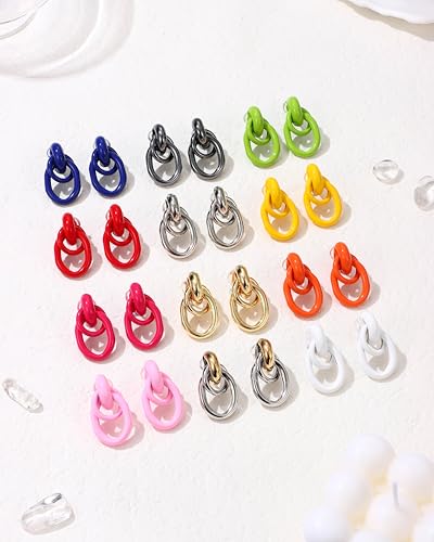 FIBO STEEL 1 Pair Clip On Earrings for Women Non Pierced Ears | Chunky Knot Link, Geometric Statement Colorful Dangle Clip Earrings, Trendy Jewelry Gift - color: Link 14K Gold Plated