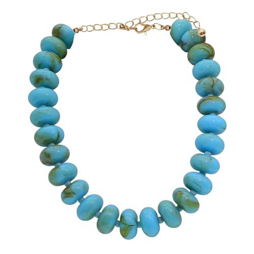 We We Chunky Colorful Beaded Necklace for Women Large Boho Statement Bead Chokers Necklaces Turquoise Blue Big Beads Jewelry Neck Summer Beach - color: turquoise blue
