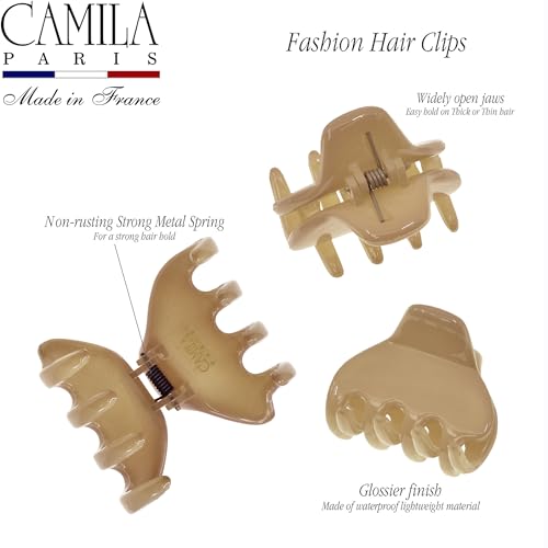 Camila Paris CP3734 French Hair Clip for Women, Small 2 inches Girls Hair Claw Clips Jaw Fashion Durable and Styling Hair Accessories for Women, Strong Hold No Slip Grip, Made in France - color: Nude 2"