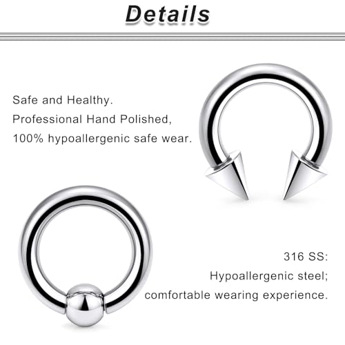 00G 0G 2G 4G 6G 8G 10G 12G 14G 16G Septum Rings Silver Black Surgical Steel Heavy Gauges Earrings Stretching kit Eyebrow Lip Septm Nose Rings Helix Tragus Daith Rook Earrings Hoops 10mm-19mm - color: Silver, size: 2G(6.0mm)-Inner Dia:19mm