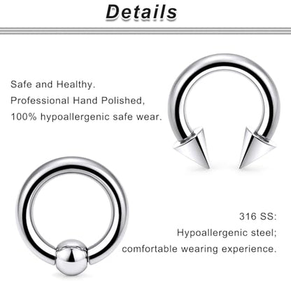 00G 0G 2G 4G 6G 8G 10G 12G 14G 16G Septum Rings Silver Black Surgical Steel Heavy Gauges Earrings Stretching kit Eyebrow Lip Septm Nose Rings Helix Tragus Daith Rook Earrings Hoops 10mm-19mm - color: Silver, size: 2G(6.0mm)-Inner Dia:19mm