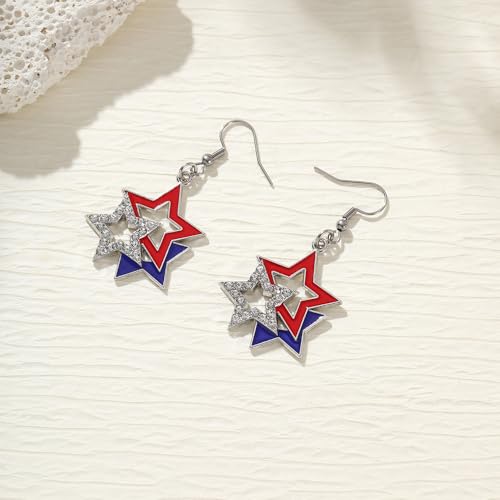 Fourth Of July Earrings Rhinestone American Flag USA Earrings Necklaces Stackable Bracelets Memorial Day Jewelry Set 3PCS