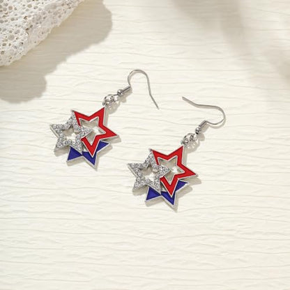 Fourth Of July Earrings Rhinestone American Flag USA Earrings Necklaces Stackable Bracelets Memorial Day Jewelry Set 3PCS