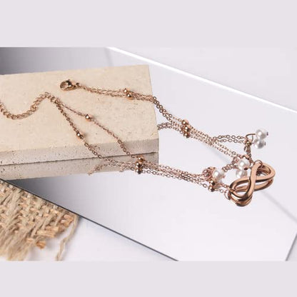 Jean Beau Infinity Beach Anklet bracelet for Women Teen Boho Waterproof Double Layered Dainty Beads Chain Charm Ankle Pearl dangling foot Jewelry Gift - color: Rose Gold