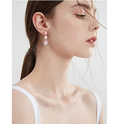 Women's Cubic Zirconia Bridal Earrings - Elegant Long Wedding Party Prom Earring for Bride Bridesmaids Crystal CZ Rhinestone Chandelier Statement Dangle Drop Earrings for Women - color: 14k rose gold plated