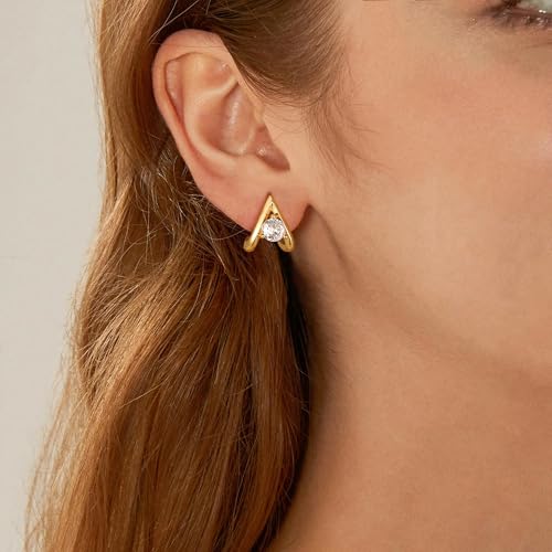 Gold Earrings for Women Trendy,14K Gold Plated Stud Earrings Dainty Simple Minimalist Hypoallergenic Earring for Women Gifts