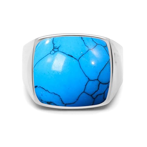 Square Cut Tiger Eye/Black Onyx/Turquoise/Lapis/Moss Agate Rings for Men 925 Sterling Silver 10K 14K 18K Gold Signet Rings for Men - style: Turquoise