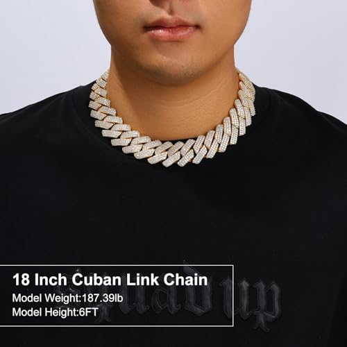Ucciyo 30MM/25MM Cuban Link Chain for Men, Luxury Iced Out Diamond Chain | Luxurious Diamond-Simulated, Large Miami Cuban Style, 18K Gold Plated - color: 25MM-Gold, size: 18 Inch(Choker)