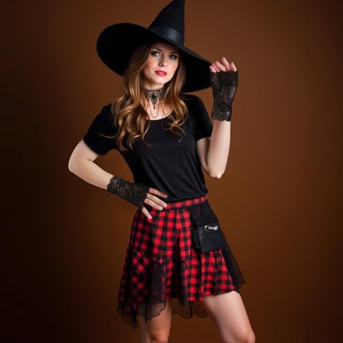 Black Lace Choker Necklace and Short Fingerless Gloves Women Gothic Vampire Witch Costume Accessories