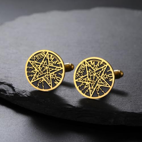 Cufflinks for Men Delicate Stainless Steel Wedding Business Cufflinks Gifts for Groom Husband French Shirt Accessories - style: Solomon's Star-Gold