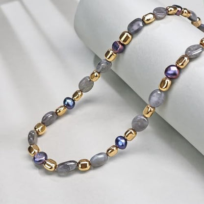 Boho Colorful Chunky Statement Beaded Necklaces for Women,Handmade Women's Fashion Gemstone Bead Choker Necklace,Western Natural Stone Strand Necklace Bib Collar Jewelry Unique Gifts for Women - color: 07-Grey