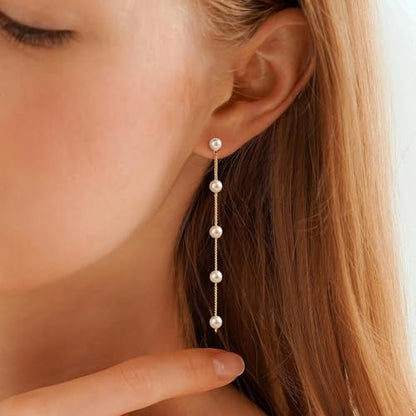 Moodear Pearl Earrings for Women, 14K Gold Plated Drop Earrings Jewelry | Lightweight Hypoallergenic Pearl Drop Dangle Earrings, Wedding Jewelry Gift, Dainty Design, Daily Wear & Special Occasions - style: 5 pearl drop earrings
