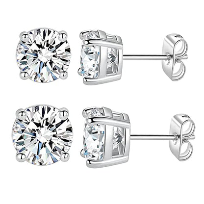 18K White/Yellow Gold Plated Stud Earrings for Men Women 4 Prong Graduated Round Clear Cubic Zirconia Hypoallergenic Earrings Set 3-8MM - color: White Gold Plated, size: Pack-3/4MM